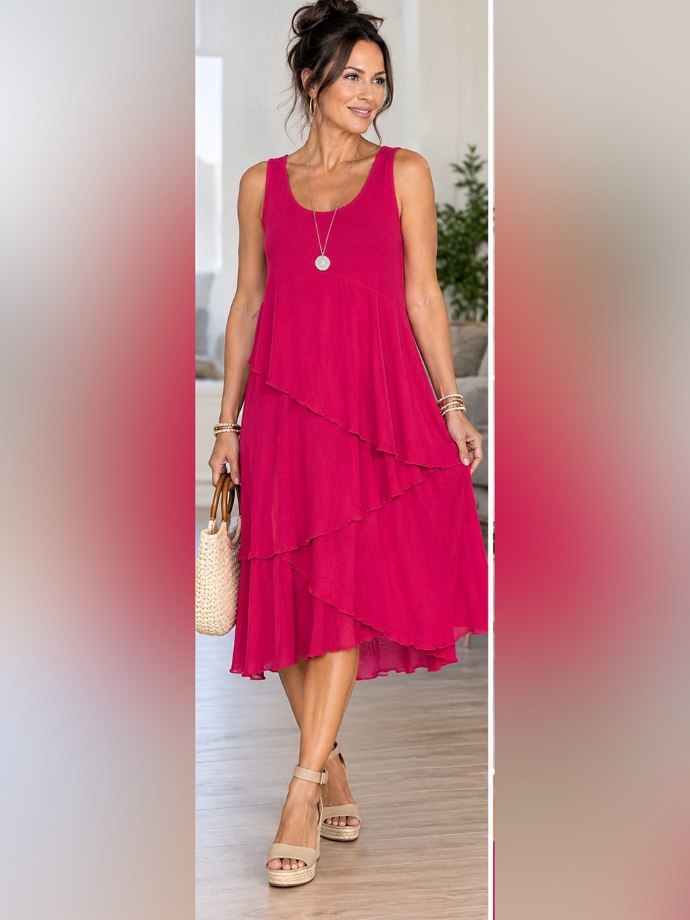 Women's Pink Tiered Maxi Dress Like New